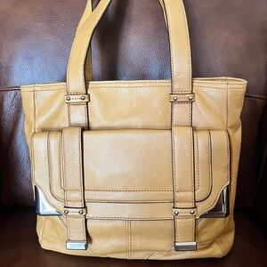 B. Makowsky Yellow Leather Tote with Geometric Straps